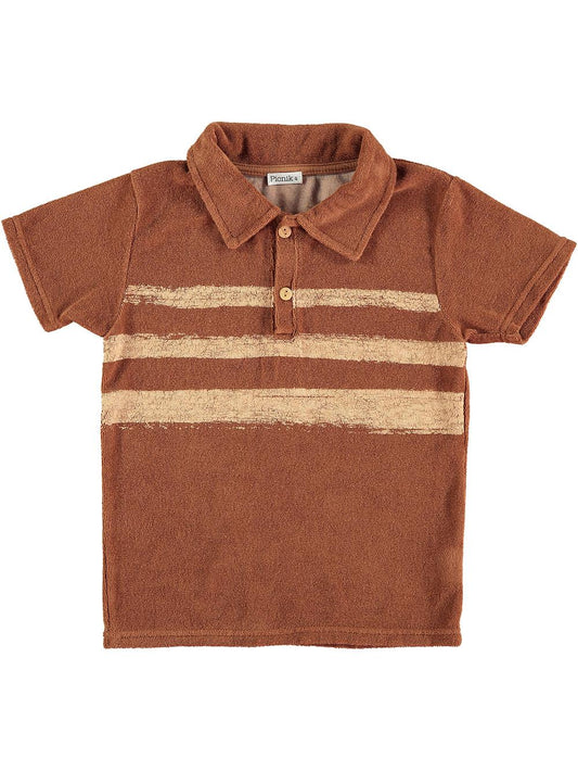 BROWN STRIPED TERRY POLO SHIRT