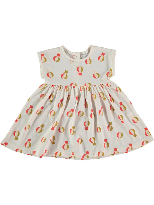 WHITE BABY DRESS WITH COLORFUL BALLOON PRINT