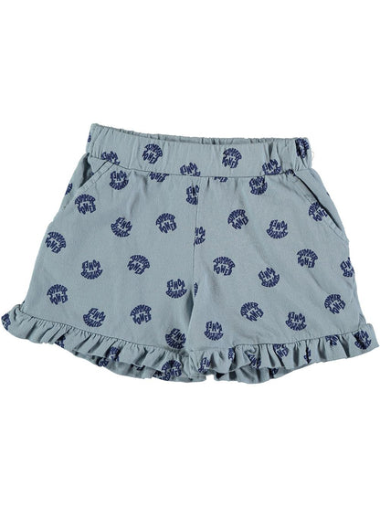 LIGHT BLUE SUMMER POWER PRINTED RUFFLED SHORTS