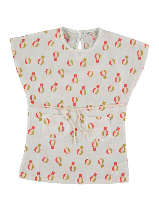 WHITE TUNIC DRESS WITH COLORFUL BALLOON PRINT