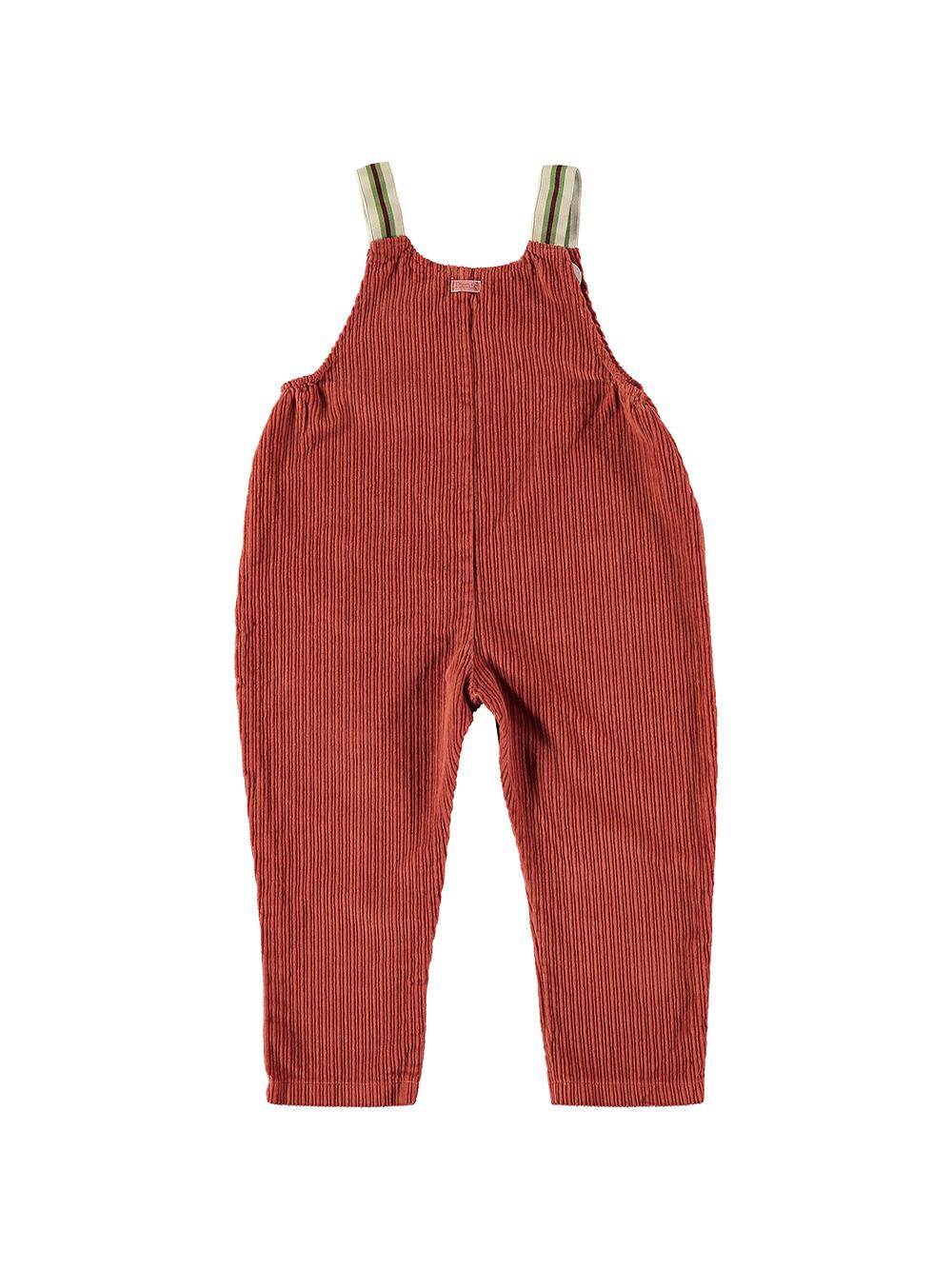 EMBROIDERED CORDUROY SUSPENDED JUMPSUIT WITH BOILER LOCK