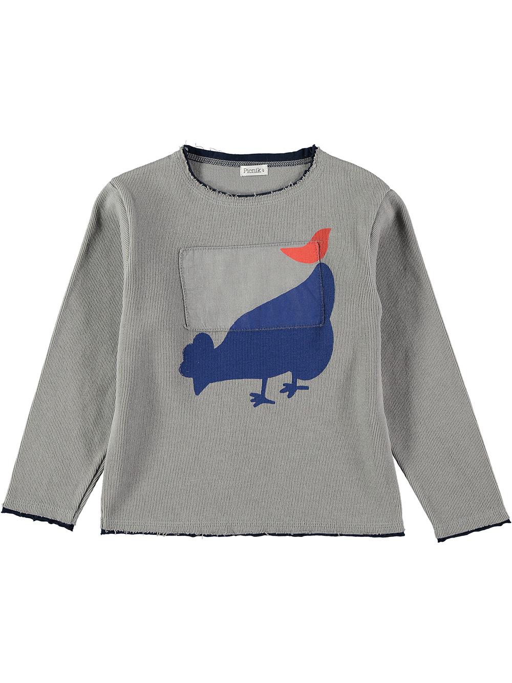 LIGHT GRAY ROOSTER AND BIRD SWEATER