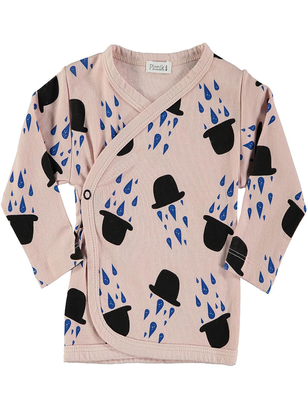 CROSS-OVER BABY T-SHIRT WITH HATS AND DROPS PRINT PALE PINK