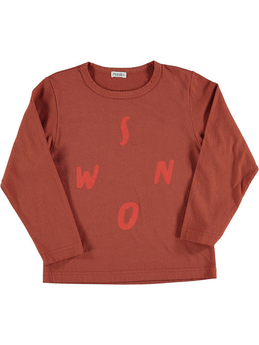 RED LONG SLEEVE T-SHIRT WITH SNOW PRINT