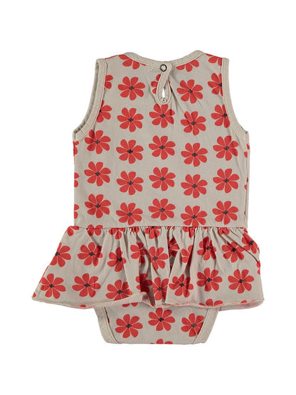 RED FLOWER PRINT STONE SKIRT BODYSUIT