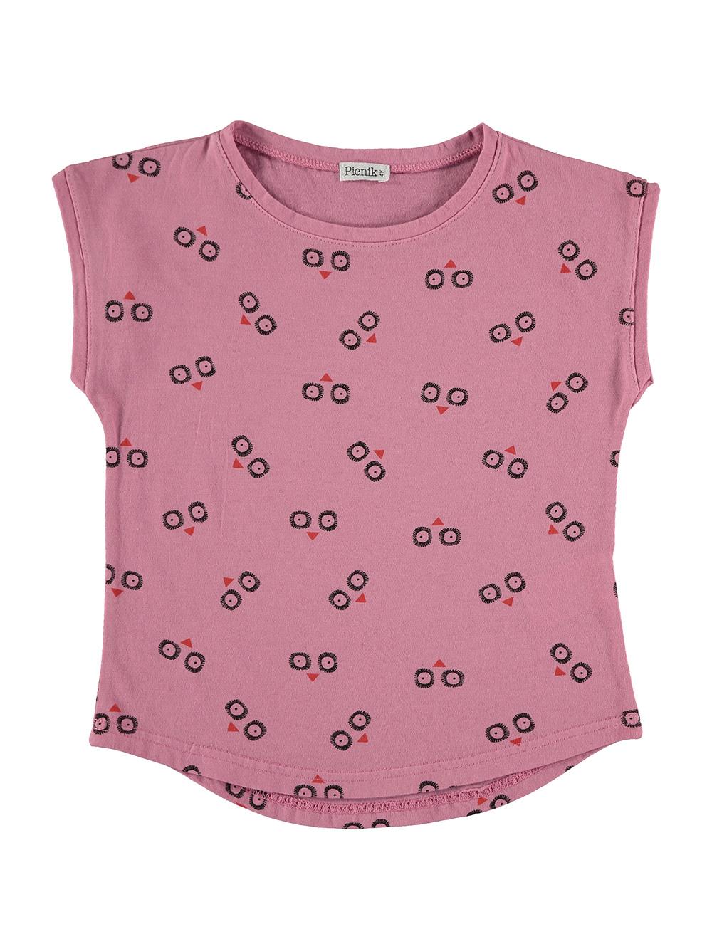 SHORT SLEEVE T-SHIRT WITH FUCHSIA OWL PRINT