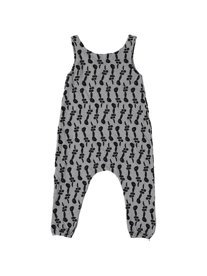 LIGHT GRAY STONE PRINTED SUSPENDED JUMPSUIT