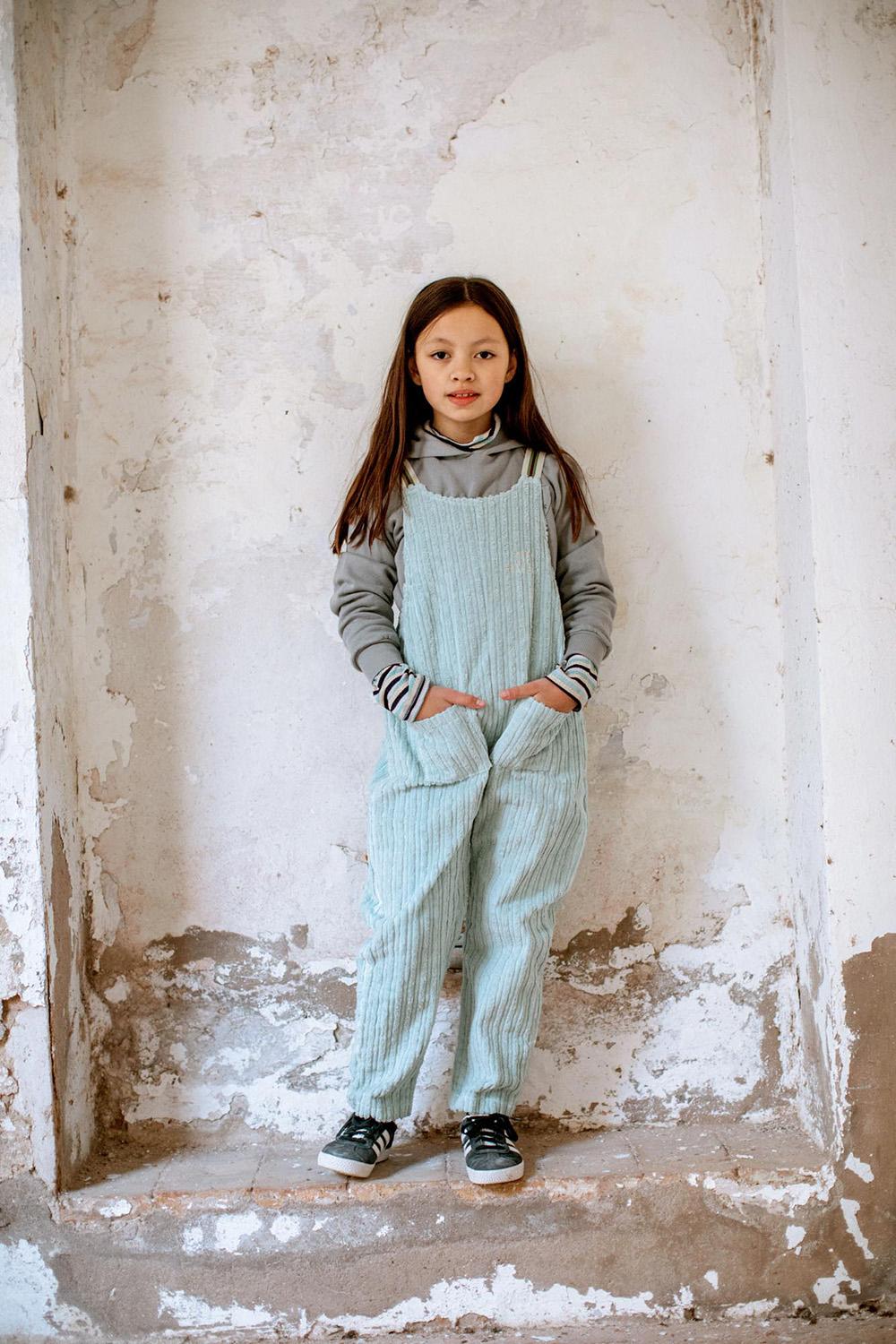 LIFE IS A PICNIK LIGHT BLUE EMBROIDERED CORDUROY SUSPENDED JUMPSUIT