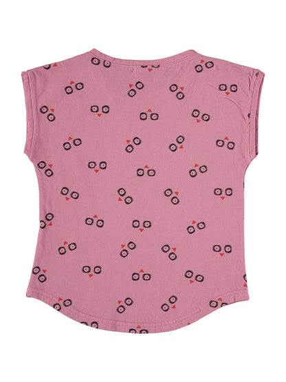 SHORT SLEEVE T-SHIRT WITH FUCHSIA OWL PRINT