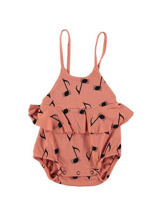 SALMON STAVE NOTES PRINTED STRAPPED BODYSUIT