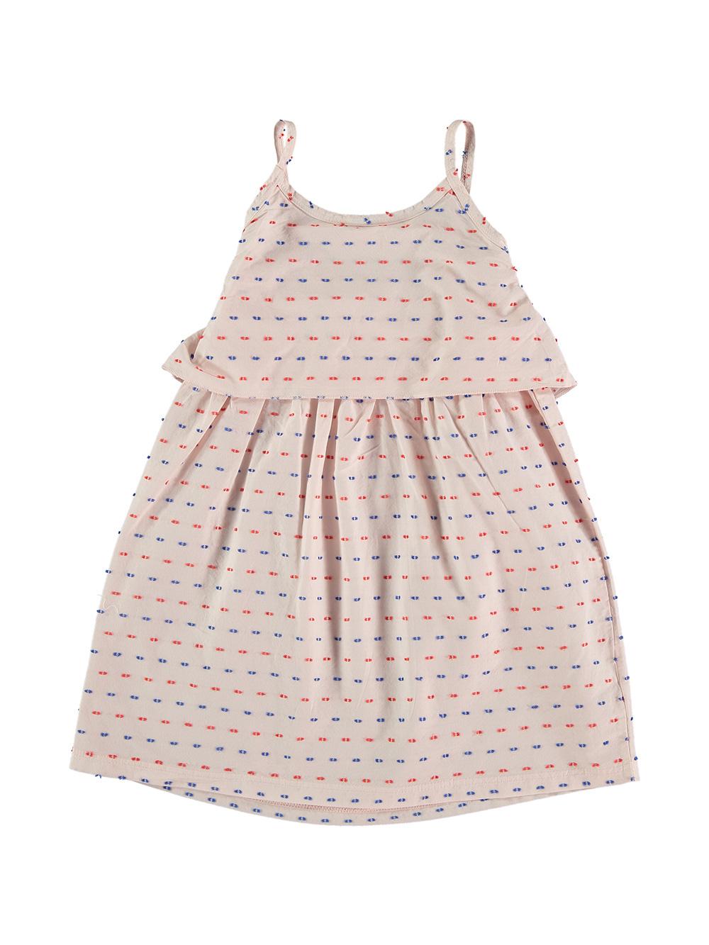 PASTEL PINK DRESS WITH BLUE AND RED DOT RELIEF STRAPS