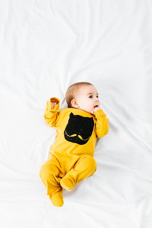 YELLOW MUSTACHE CAT BABY PAJAMAS