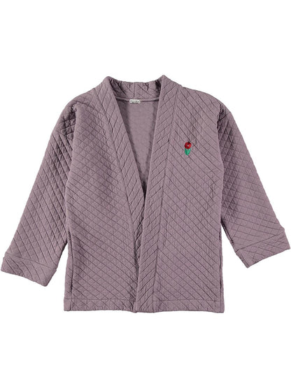 LILAC QUILTED KIMONO WITH FLOWER EMBROIDERY