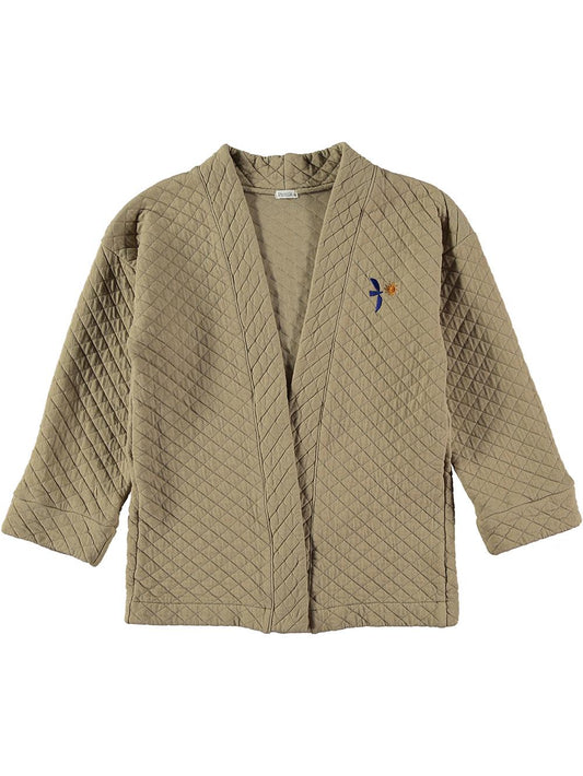 CAMEL QUILTED KIMONO WITH BIRD AND SUN EMBROIDERY