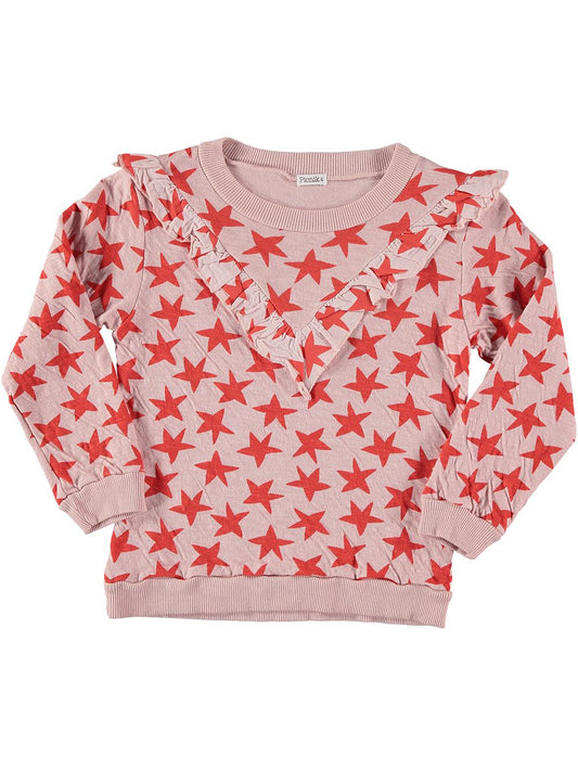 PINK STAR PRINTED Ruffle Sweatshirt