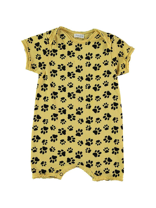 SHORT SLEEVE JUMPSUIT WITH YELLOW FOOTPRINT PRINT