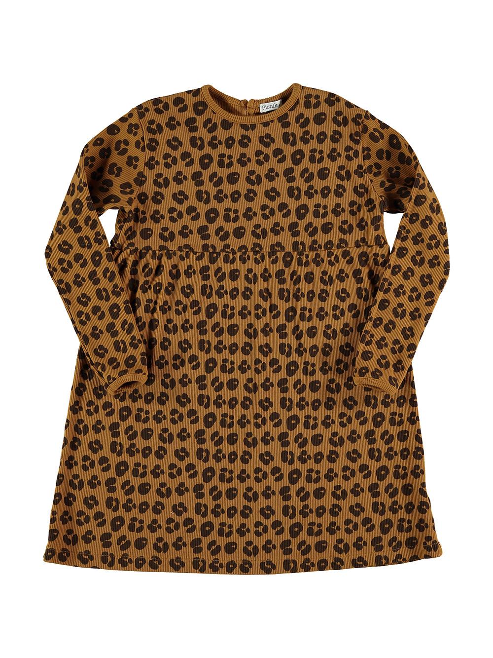 CAMEL LONG SLEEVED DRESS WITH ANIMAL PRINT