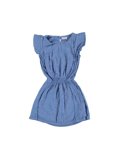 BLUE LUREX RUFFLE DRESS