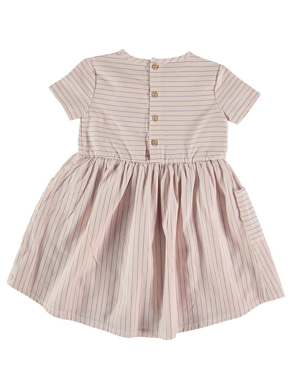 STRIPED DRESS WITH EMBROIDERED FLOWER BLUE PINK