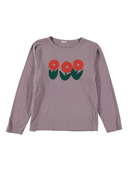 LILAC T-SHIRT WITH RED FLOWERS