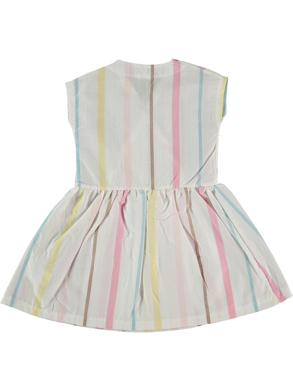 WHITE WRAP DRESS WITH MULTICOLOR STRIPES