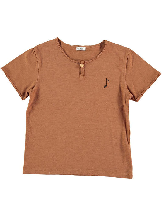 BROWN NOTE EMBROIDERED BAKER NECK T-SHIRT