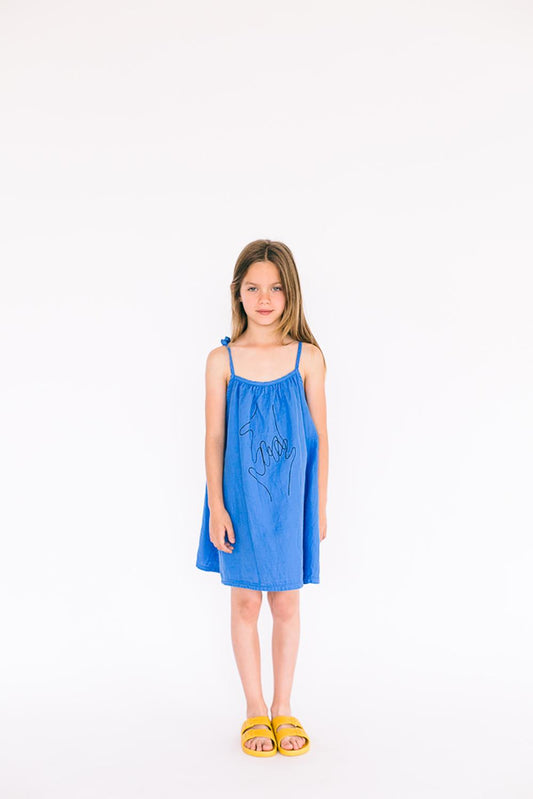 BLUE HANDS BOW STRAPS DRESS