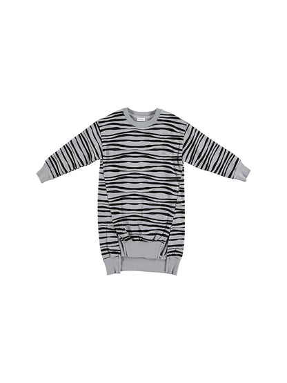 GRAY ZEBRA PRINTED SWEATSHIRT DRESS