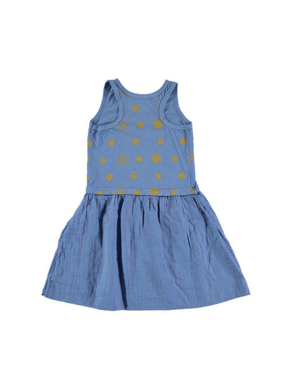 BLUE STAR AND LUREX PRINTED STRAPS DRESS