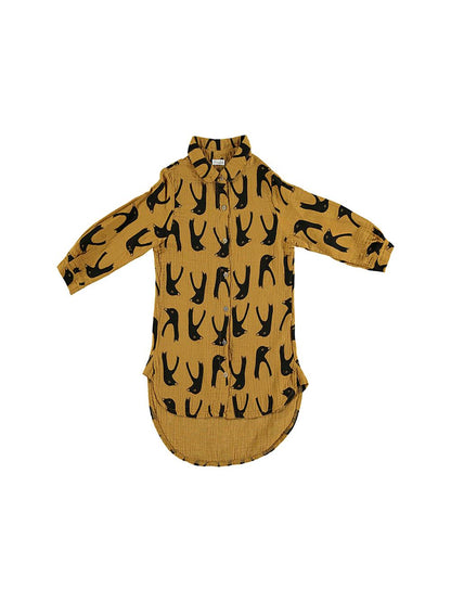 VESTIDO CAMISA ESTAMPADO PINGUINOS MOSTAZA