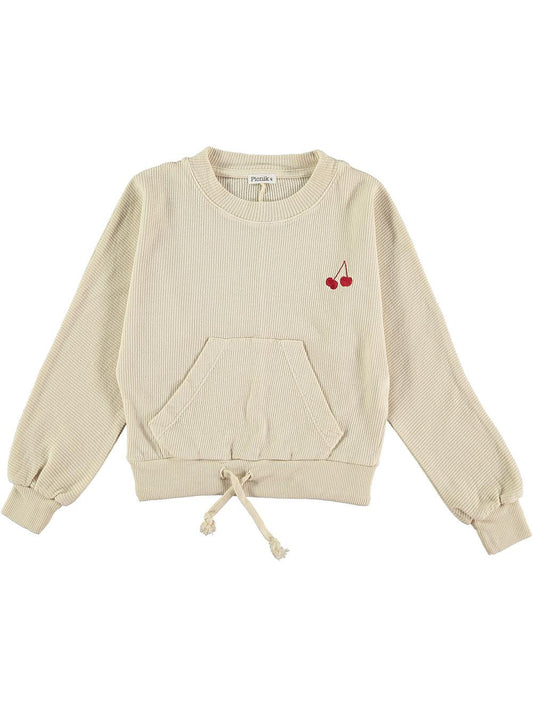OFF WHITE CHERRY EMBROIDERY FRONT POCKET SWEATSHIRT