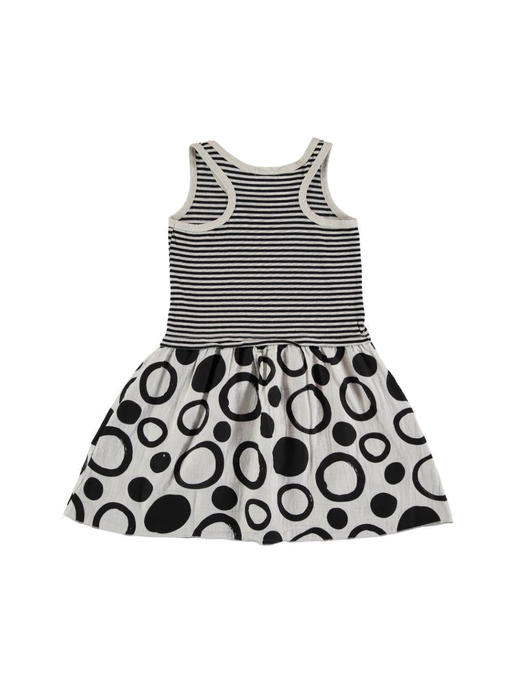 WHITE STRIPES AND DOTS PRINTED STRAPS DRESS