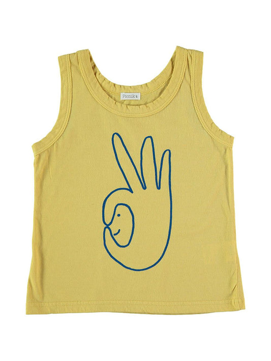 YELLOW FACE HAND PRINTED TANK TOP