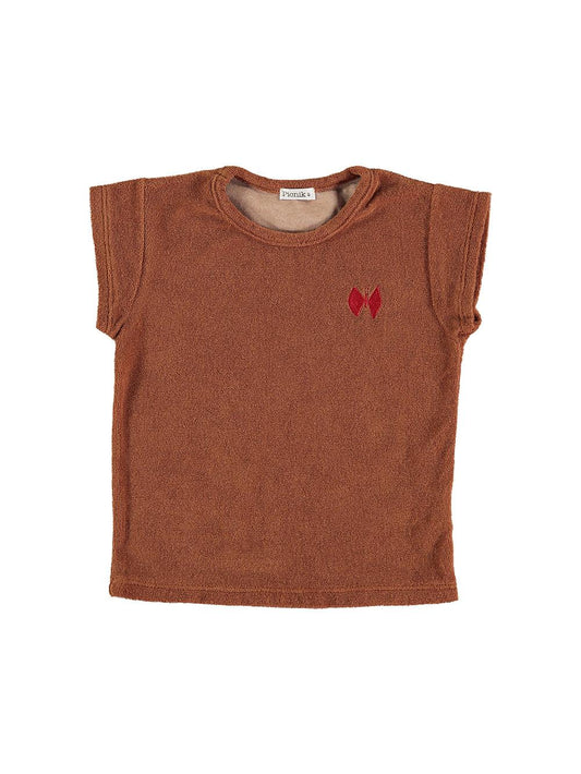 BROWN BUTTERFLY EMBROIDERY TERRY T-SHIRT