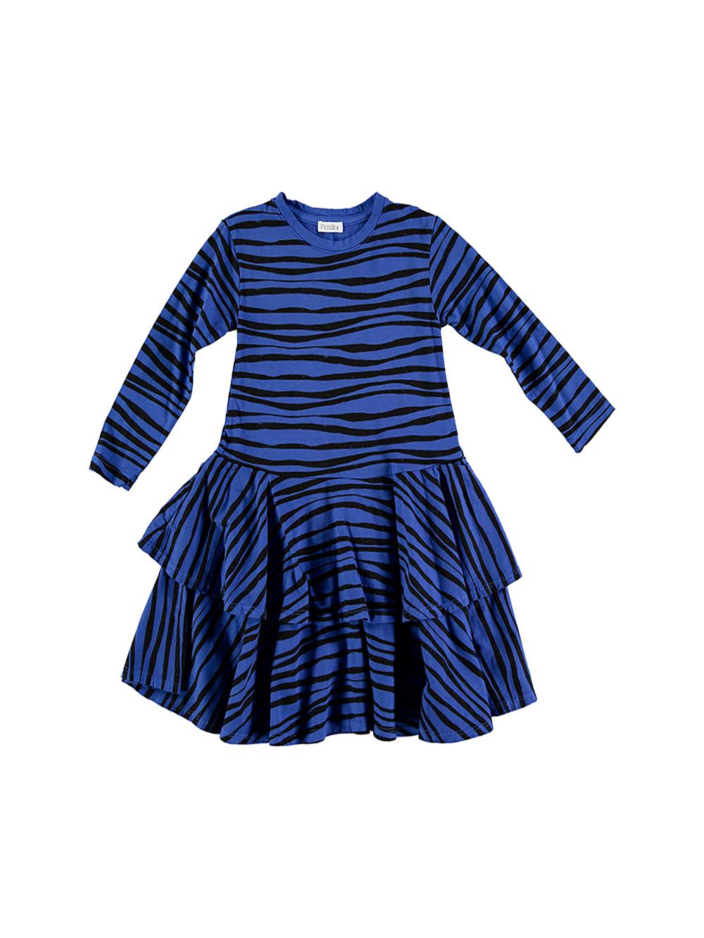 ELECTRIC BLUE ZEBRA PRINT DOUBLE Ruffle Dress