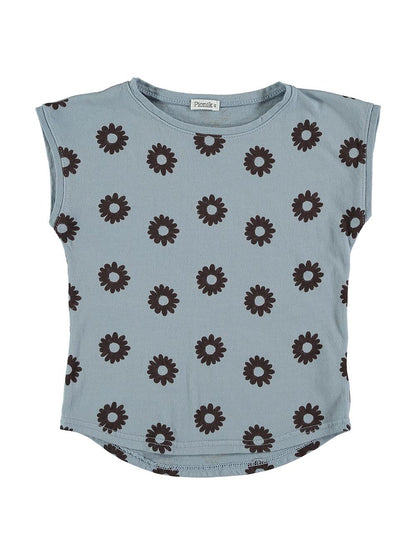 BLUE DAISIES PRINT SHORT SLEEVE T-SHIRT