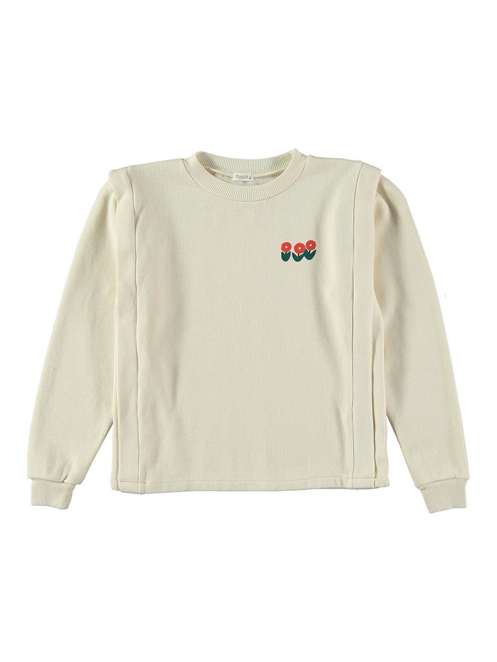 OFF WHITE FLOWER EMBROIDERED SHOULDER SWEATER