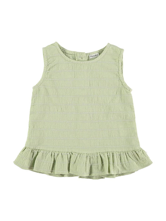 SHIRT WITH STRAPS AND RUFFLE IN GREEN WAIST AND LUREX