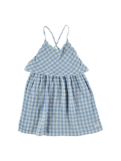 BLUE AND WHITE VICHY STRAPS DRESS